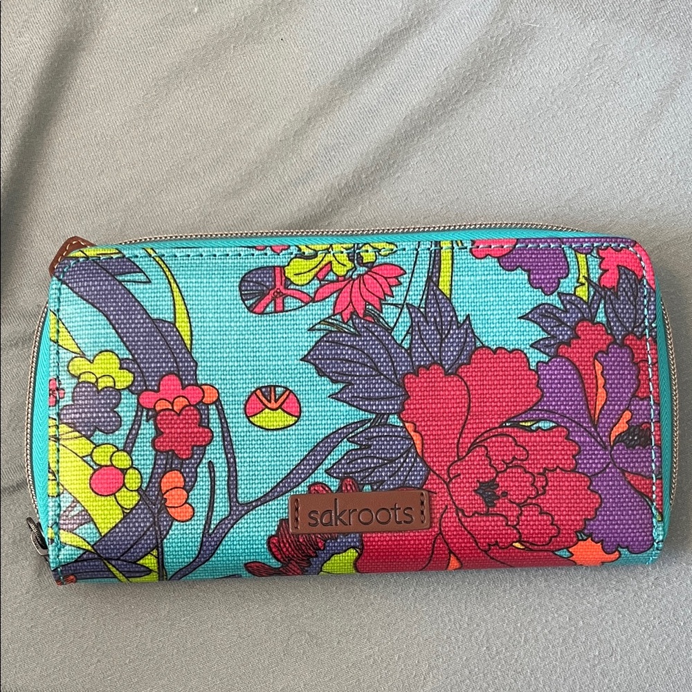 Sakroots Vibrant Floral Wallet - Blue and Pink